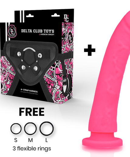 DELTA CLUB - TOYS HARNESS + DONG ROZE SILICONE 23 CM -O- 4,5 CM