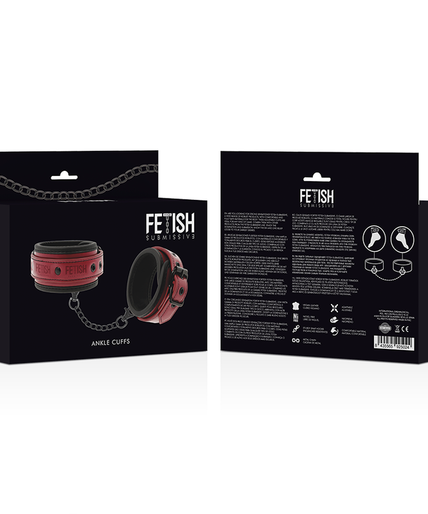 FETISH SUBMISSIVE DARK ROOM - VEGAN LEATHER ANKLE HANDCUFFS WITH NEOPRENE LINING