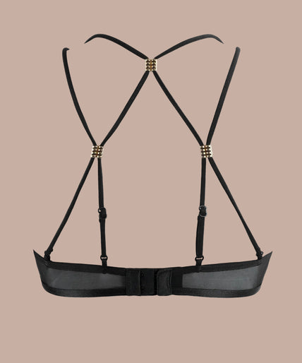 Pleasurements Atelier Amour zwarte kanten beugel-driehoekbh met verfijnde bandjes en gouden accenten