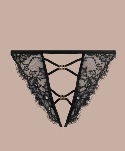 Pleasurements Atelier Amour Sans Détour zwarte kanten string met open ontwerp en verfijnde details
