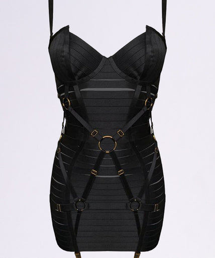 Pleasurements Bordelle Adjustable Bondage Angela Dress Jet Black