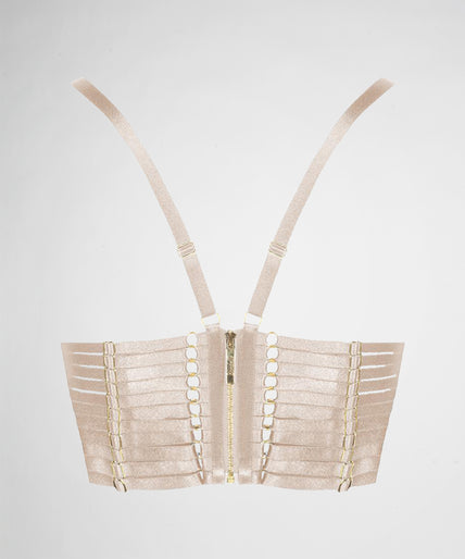 model front bordelle bondage belle longline bralette caramel