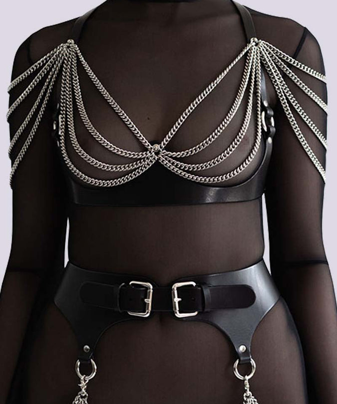 Anoeses Noah leather bra in black & silver