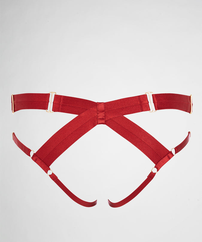 Bordelle bondage harness open brief in red