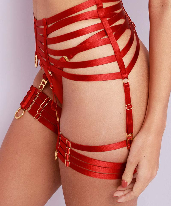 Side Bordelle Webbed Suspender in red