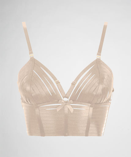 model front bordelle bondage belle longline bralette caramel